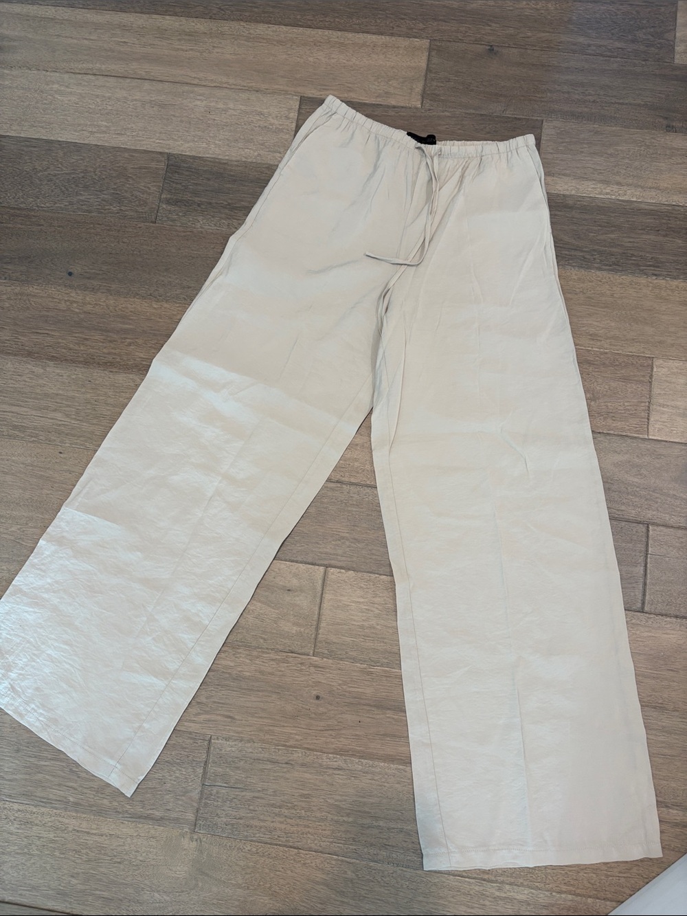 Zara Light Beige Drawstring Wide leg Pants